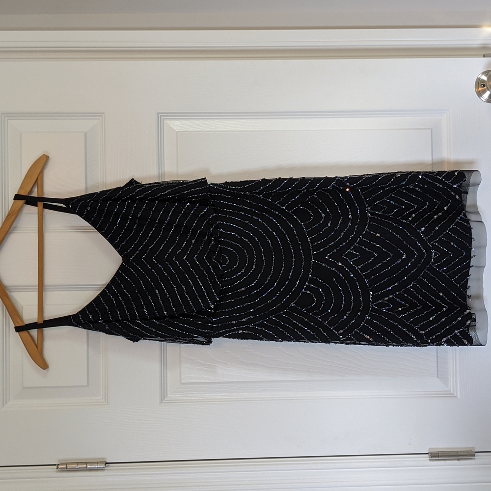 Adrianna Papell beaded black cocktail dress, size 8